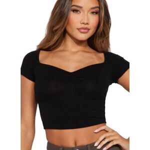 LNA women’s black seabra black, ribbed, corset style crop top size large ￼